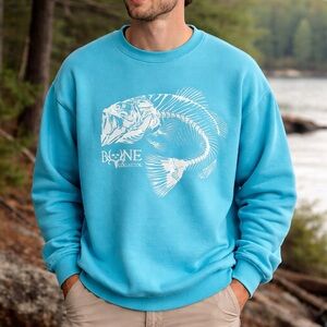 Bone Collector Fish Skeleton Graphic Sweatshirt XL Blue Outdoors
